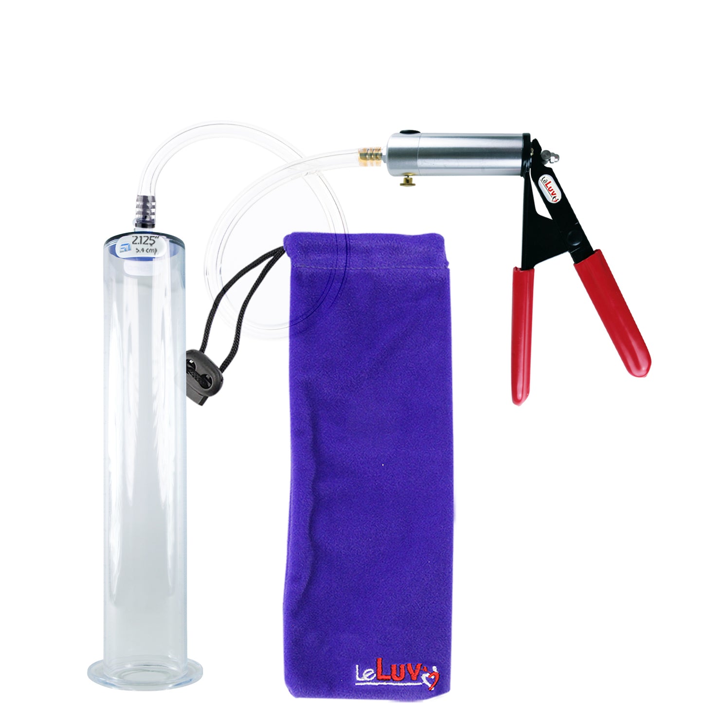 Ultima Silver Red Penis Pump | Rubber Grip, Clear Hose | 12" x 2.125" Wide Flange Cylinder