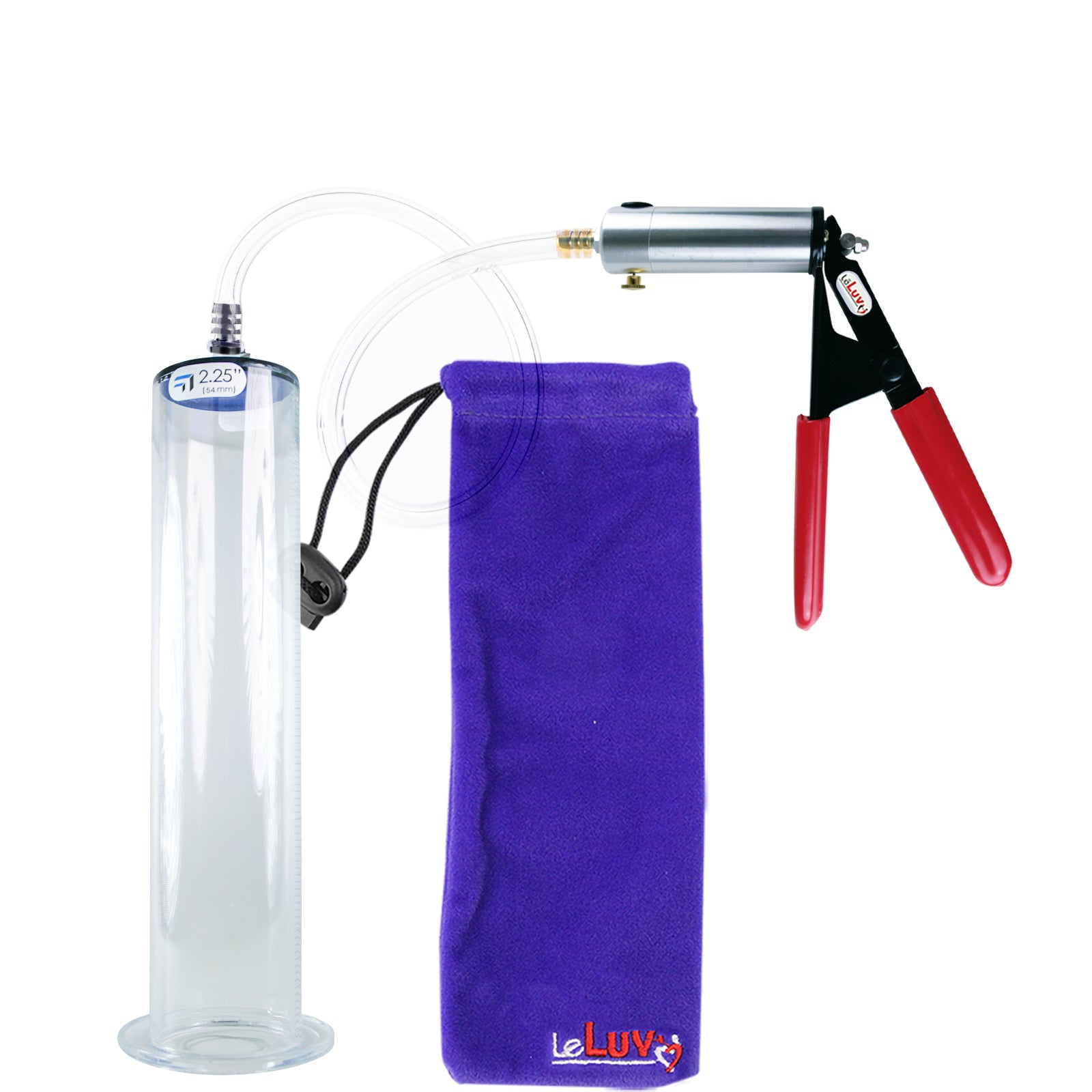 Ultima Silver Red Penis Pump | Rubber Grip, Clear Hose | 12" x 2.25" Wide Flange Cylinder
