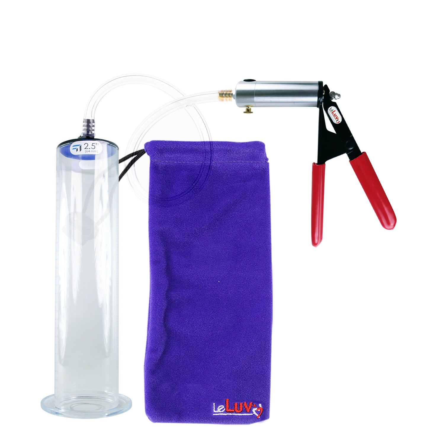 Ultima Silver Red Penis Pump | Rubber Grip, Clear Hose | 12" x 2.50" Wide Flange Cylinder