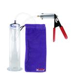 Ultima Silver Red Penis Pump | Rubber Grip, Clear Hose | 12" x 2.50" Wide Flange Cylinder