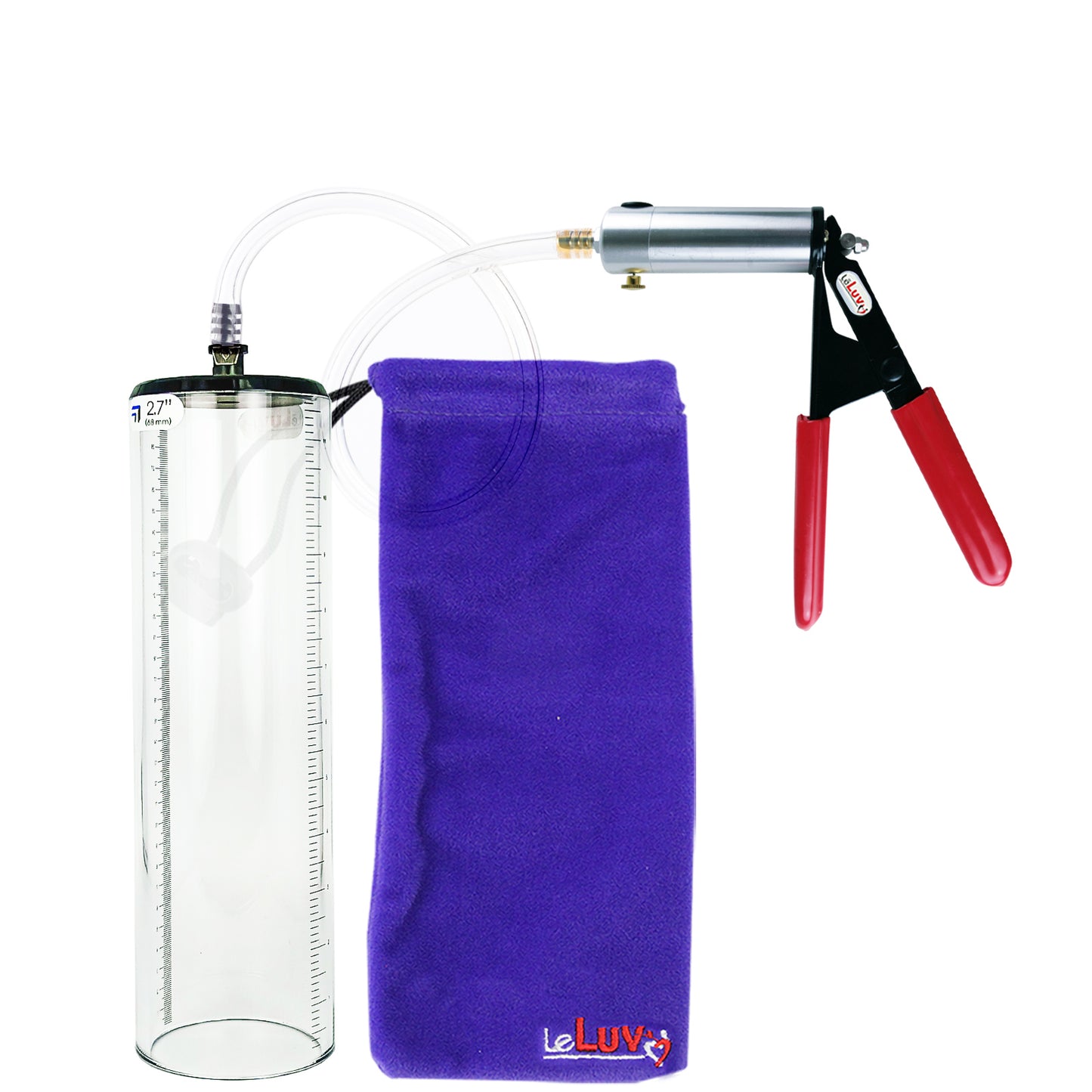 Ultima Silver Red Penis Pump | Rubber Grip, Clear Hose - 12" x 2.7" Thick-Walled Cylinder