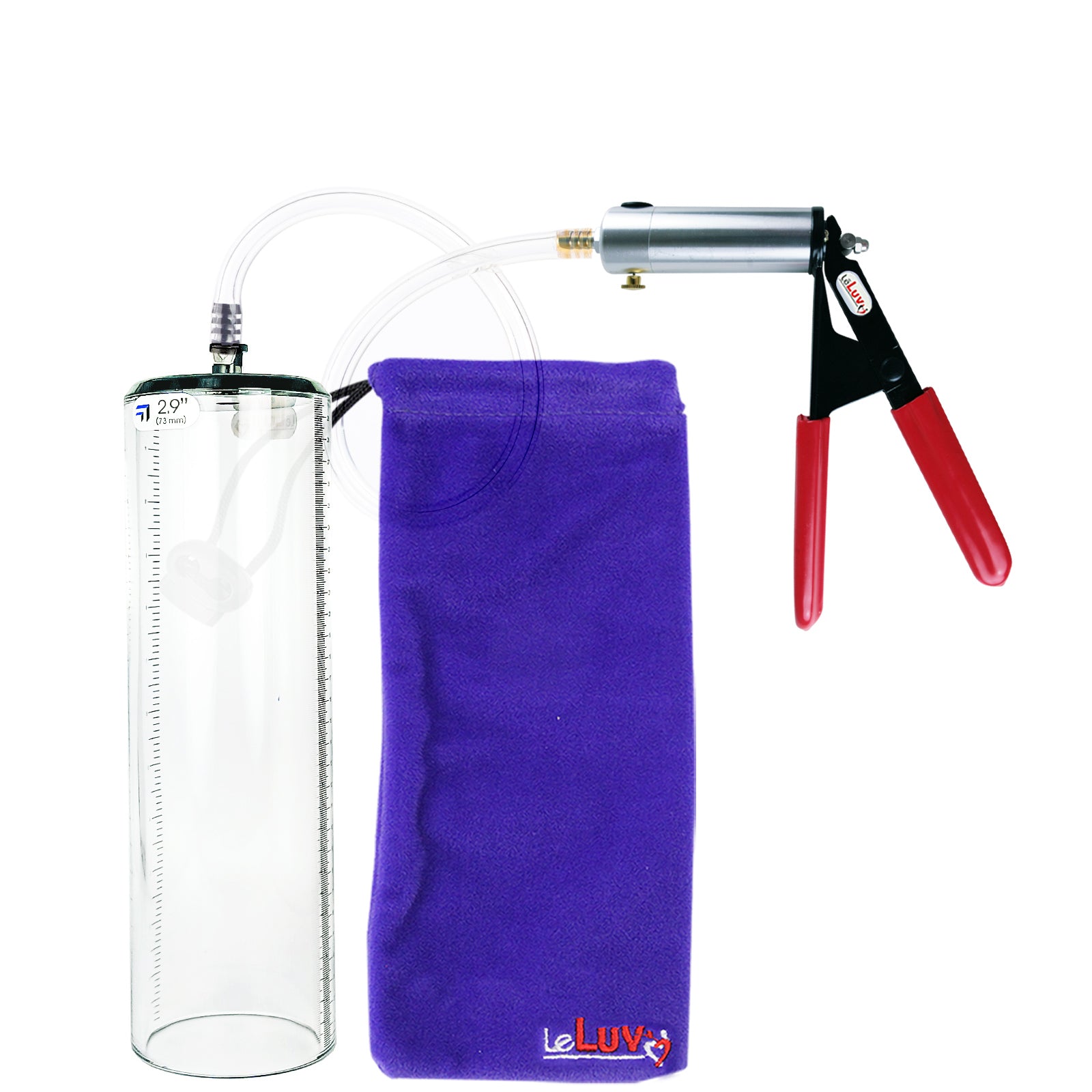 Ultima Silver Red Penis Pump | Rubber Grip, Clear Hose - 12" x 2.9" Thick-Walled Cylinder