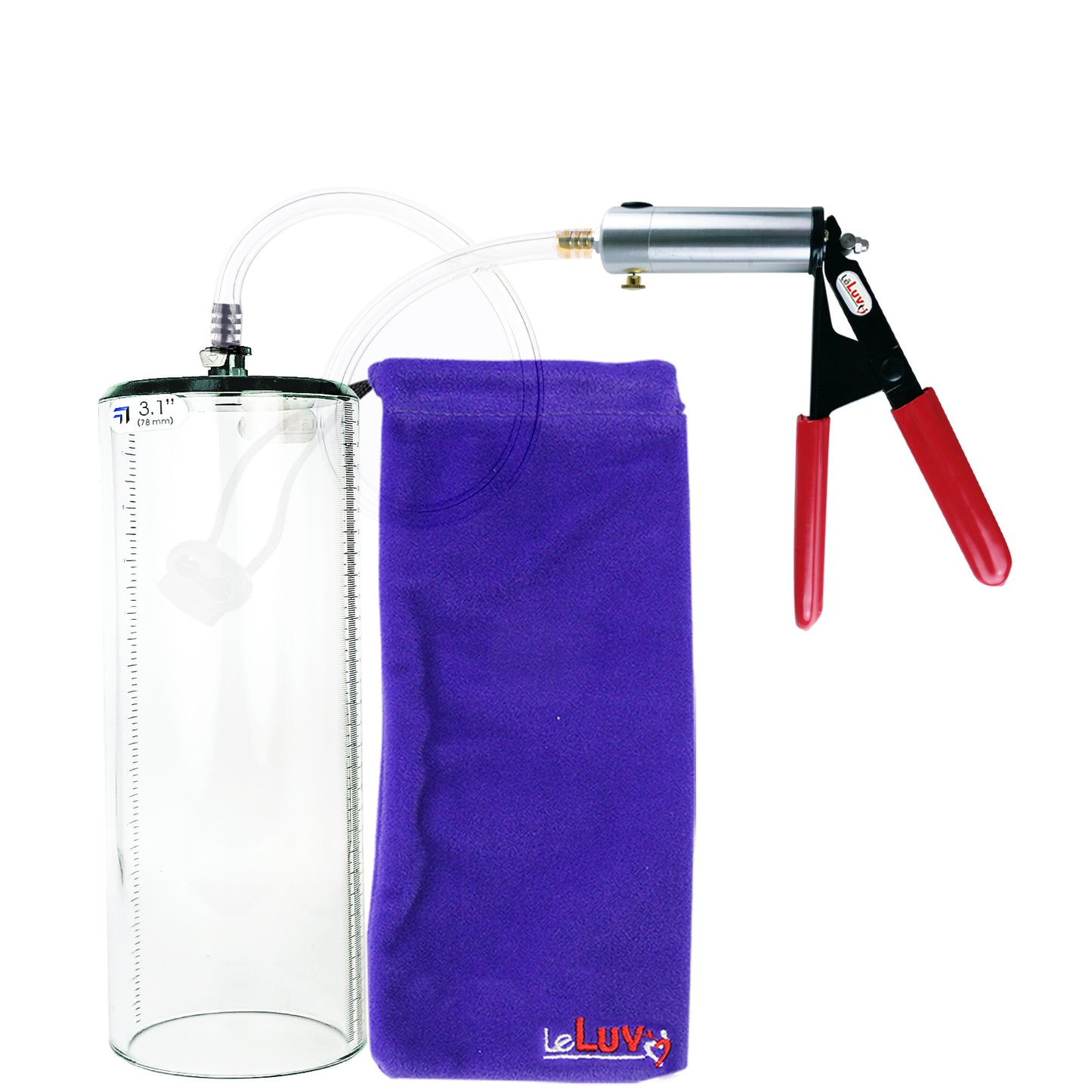 Ultima Silver Red Penis Pump | Rubber Grip, Clear Hose - 12" x 3.1" Thick-Walled Cylinder
