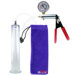 Ultima Silver Red Penis Pump | Rubber Grip, Clear Hose + Gauge | 12" x 2.125" Wide Flange Cylinder