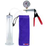 Ultima Silver Red Penis Pump | Rubber Grip, Clear Hose + Gauge | 12" x 2.25" Wide Flange Cylinder