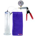 Ultima Silver Red Penis Pump | Rubber Grip, Clear Hose + Gauge | 12" x 2.50" Wide Flange Cylinder