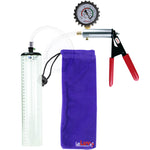 Ultima Silver Red Penis Pump | Rubber Grip, Clear Hose + Protected Gauge | 12" x 1.9" Thick-Walled Cylinder