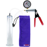 Ultima Silver Red Penis Pump | Rubber Grip, Clear Hose + Protected Gauge | 12" x 2.125" Wide Flange Cylinder