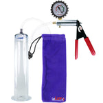 Ultima Silver Red Penis Pump | Rubber Grip, Clear Hose + Protected Gauge | 12" x 2.25" Wide Flange Cylinder