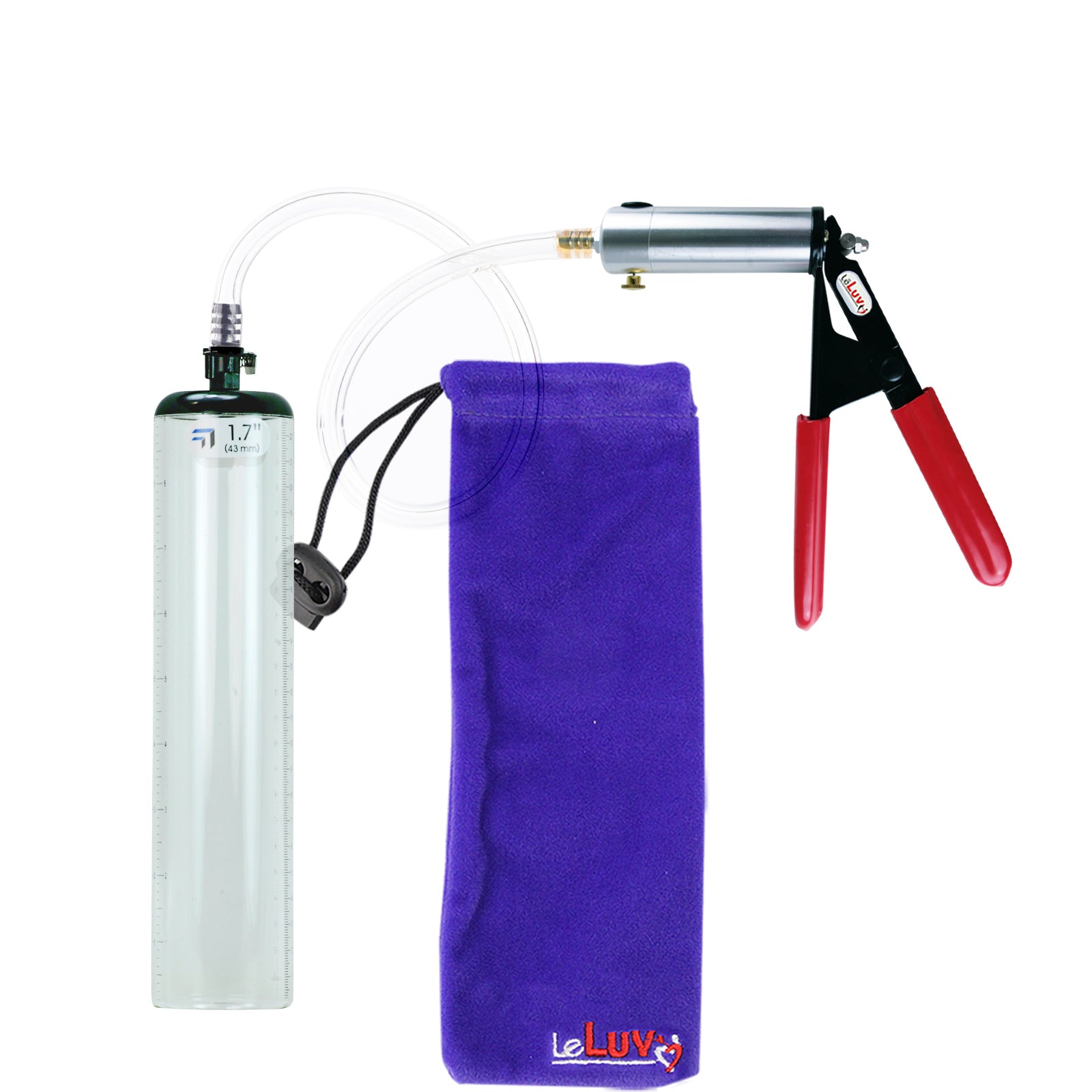 Ultima Silver Red Penis Pump | Rubber Grip, Clear Hose - 9" x 1.7" Thick-Walled Cylinder