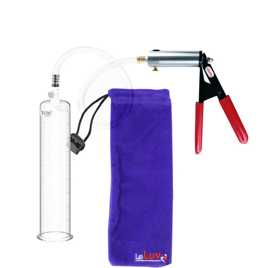 LeLuv® Ultima Silver Penis Pump - Red Rubber Grips, Clear Hose - Round Flange Cylinders