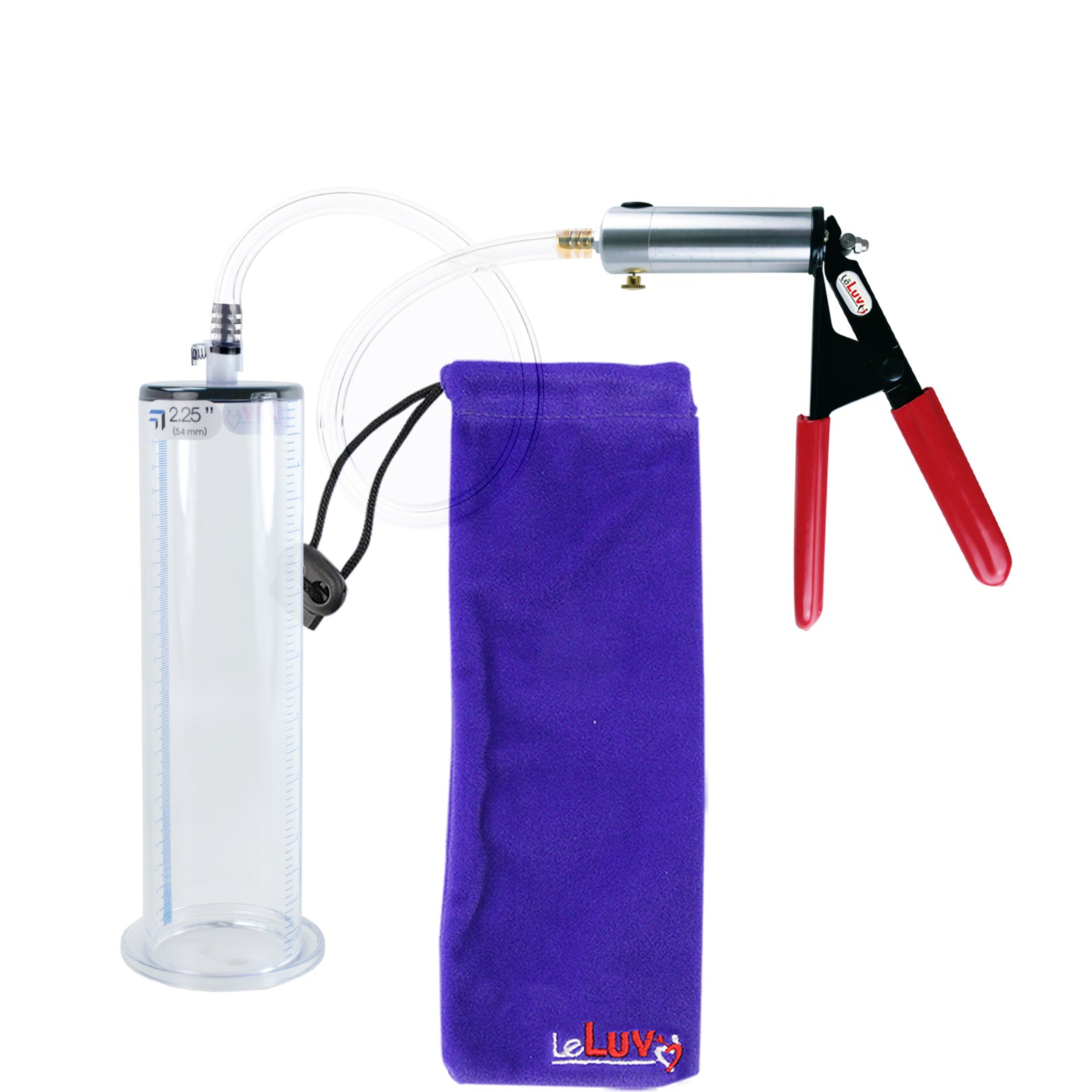 Ultima Silver Red Penis Pump | Rubber Grip, Clear Hose | 9" Length x 2.25" WIDE Flange Cylinder