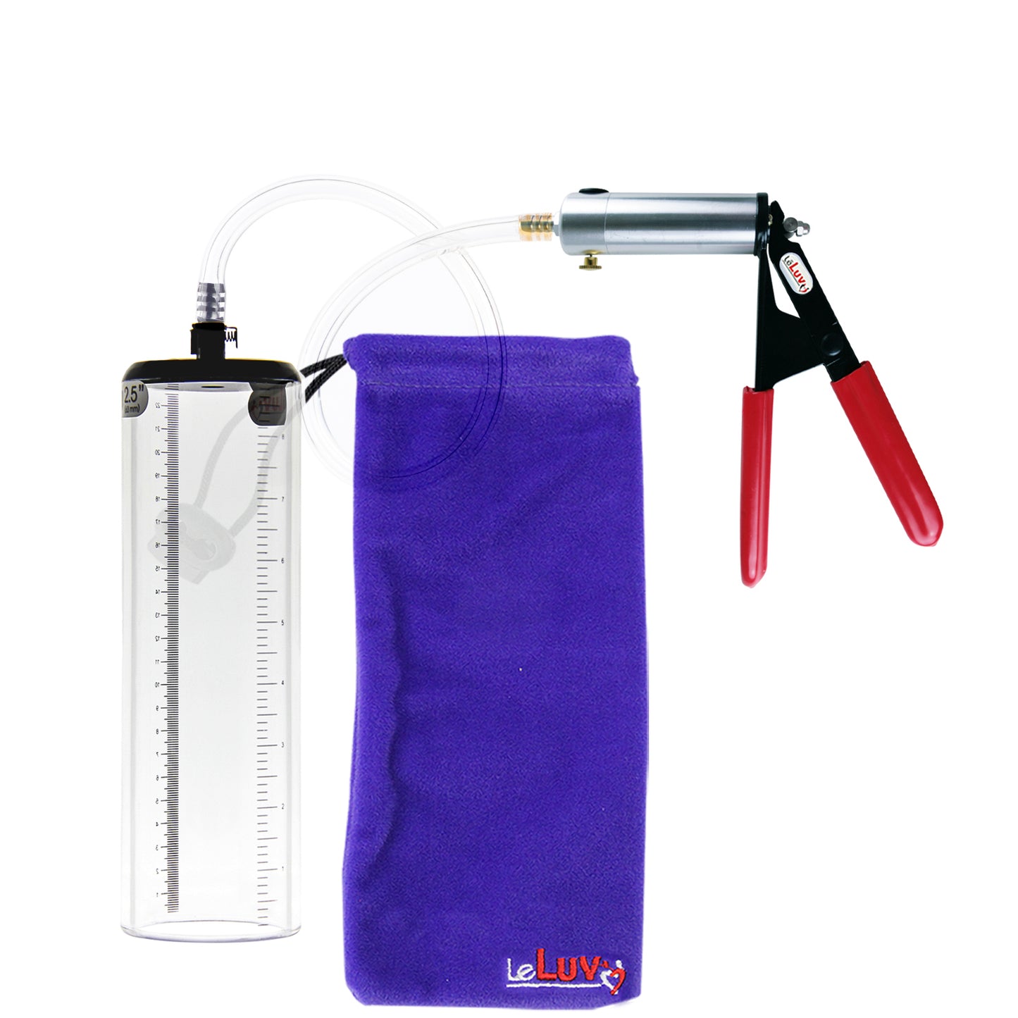 Ultima Silver Red Penis Pump | Rubber Grip, Clear Hose - 9" x 2.5" Thick-Walled Cylinder