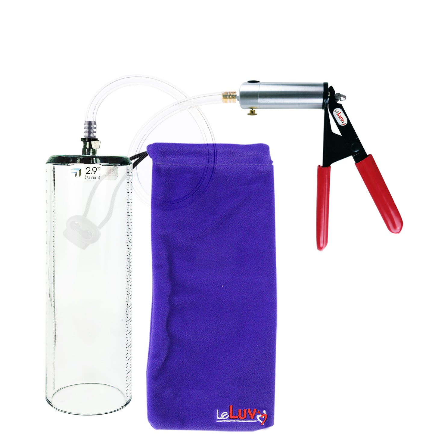 Ultima Silver Red Penis Pump | Rubber Grip, Clear Hose - 9" x 2.9" Thick-Walled Cylinder