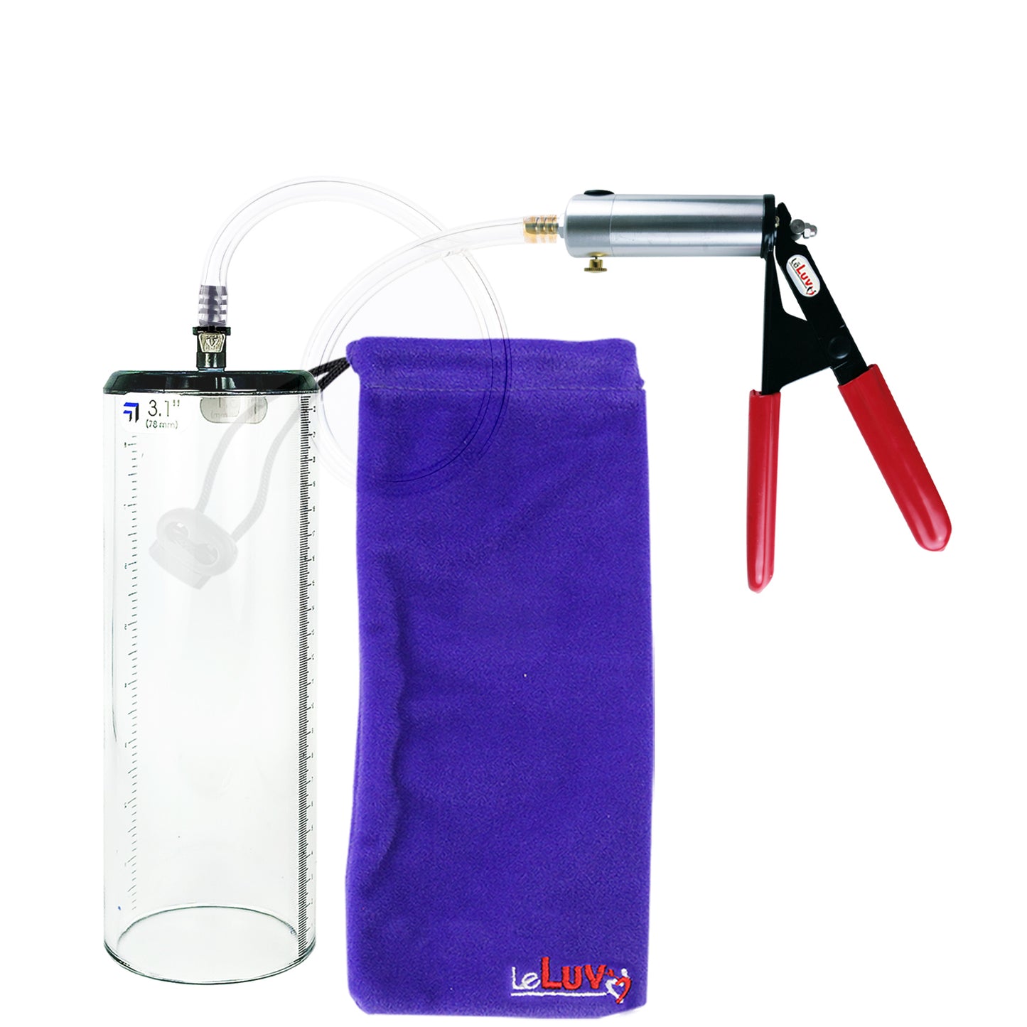 Ultima Silver Red Penis Pump | Rubber Grip, Clear Hose - 9" x 3.1" Thick-Walled Cylinder