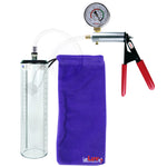 Ultima Silver Red Penis Pump | Rubber Grip, Clear Hose + Gauge | 9" x 2.3" Thick-Walled Cylinder