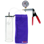 Ultima Silver Red Penis Pump | Rubber Grip, Clear Hose + Gauge | 9" x 2.7" Thick-Walled Cylinder
