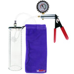 Ultima Silver Red Penis Pump | Rubber Grip, Clear Hose + Protected Gauge | 9" x 2.7" Thick-Walled Cylinder