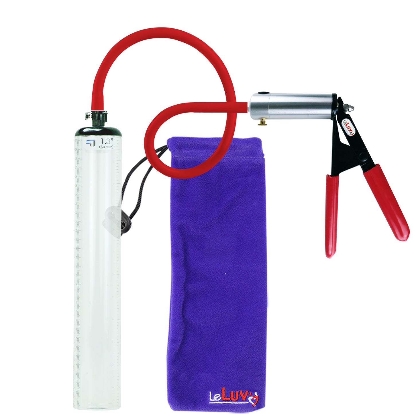 Ultima Silver Red Penis Pump | Rubber Grip, Silicone Hose - 12" x 1.3" Thick-Walled Cylinder