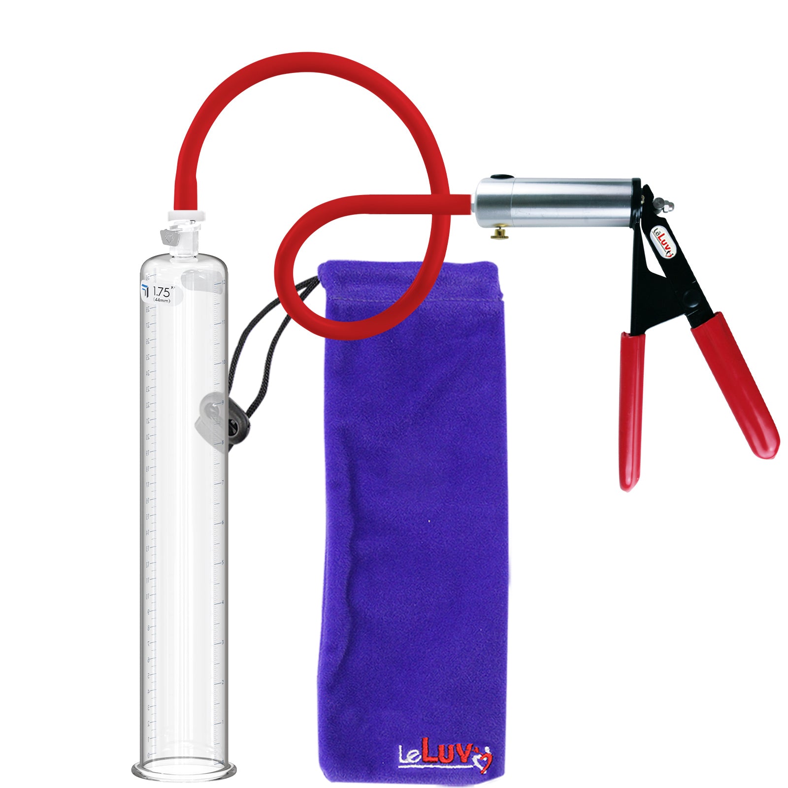 Ultima Silver Red Penis Pump | Rubber Grip, Silicone Hose | 12" x 1.75" Cylinder
