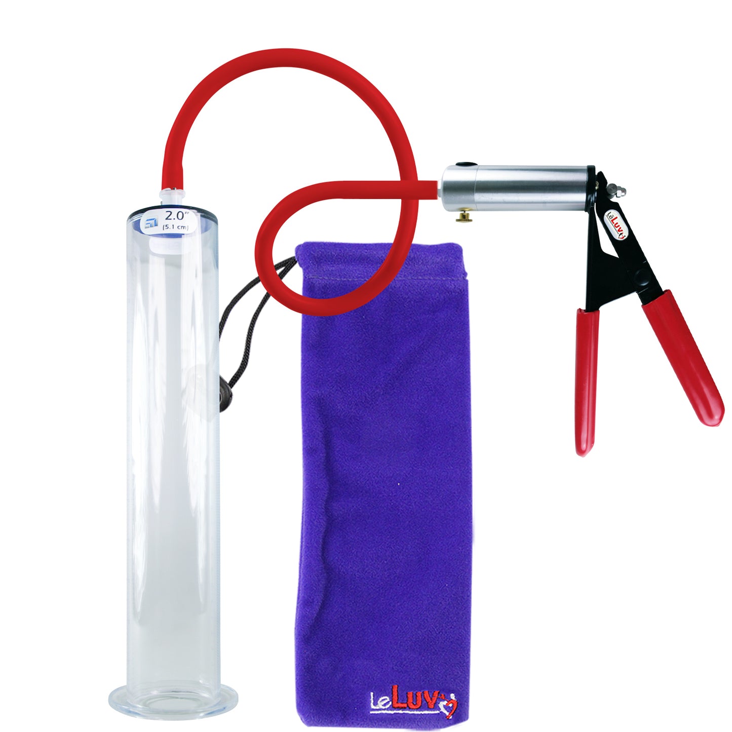 Ultima Silver Red Penis Pump | Rubber Grip, Silicone Hose | 12" x 2.00" Wide Flange Cylinder