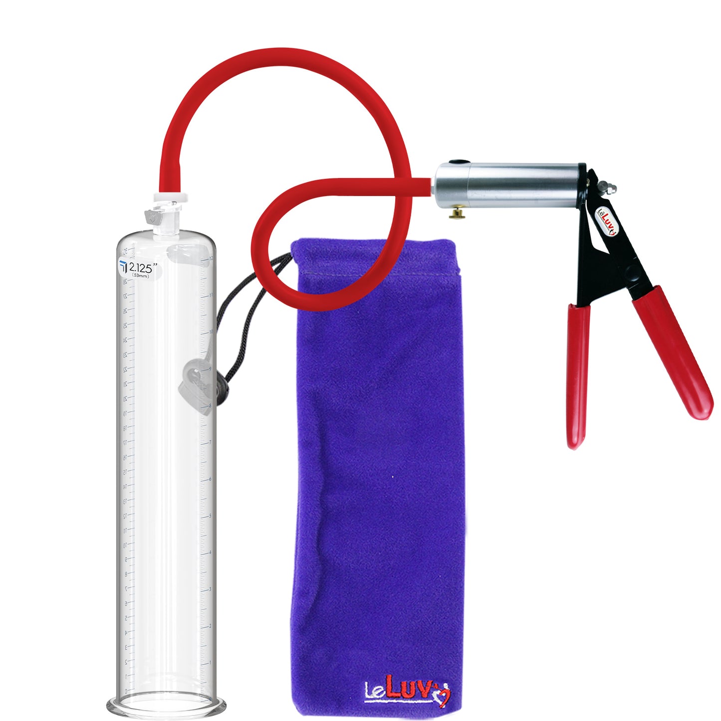 Ultima Silver Red Penis Pump | Rubber Grip, Silicone Hose | 12" x 2.125" Cylinder