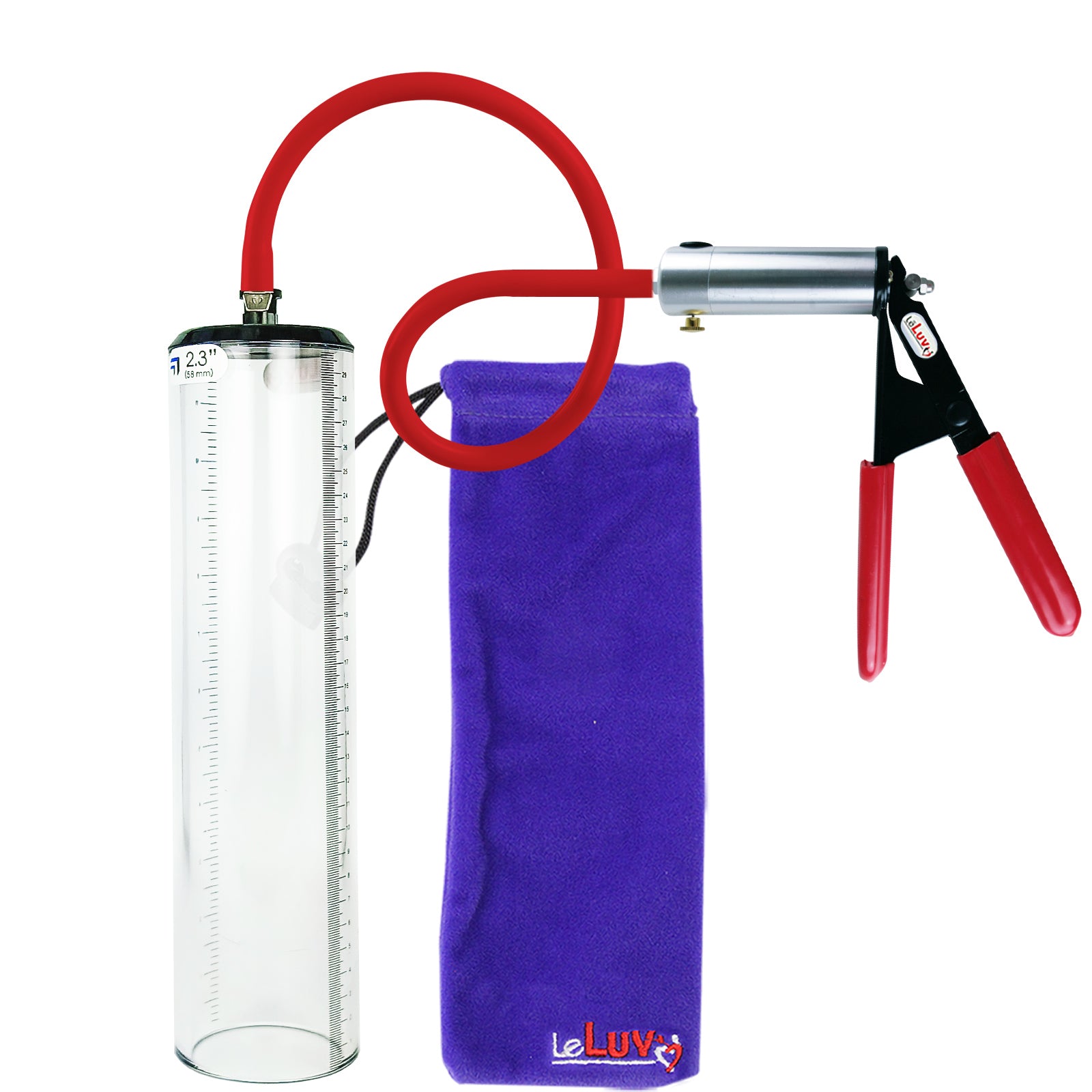 Ultima Silver Red Penis Pump | Rubber Grip, Silicone Hose - 12" x 2.3" Thick-Walled Cylinder