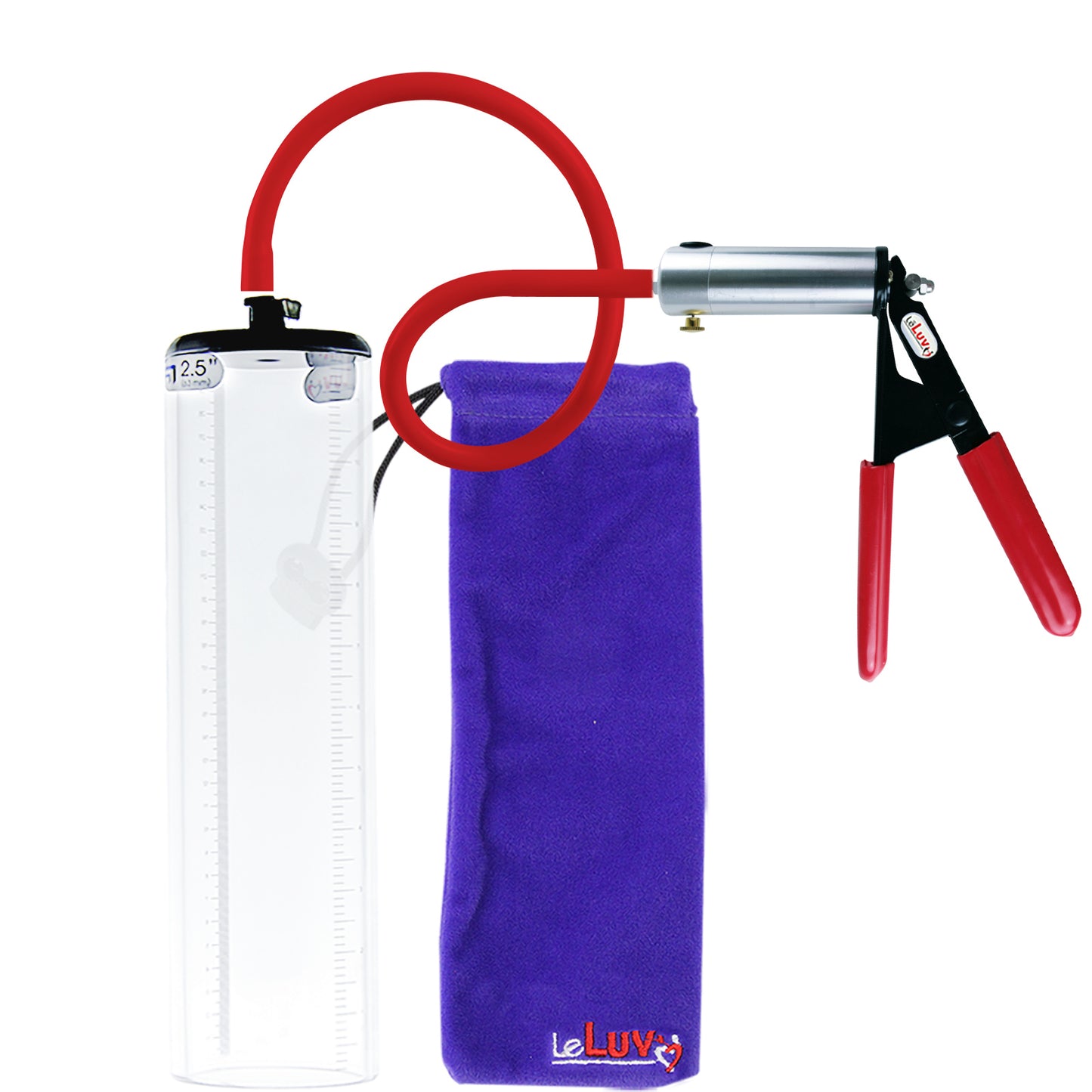 Ultima Silver Red Penis Pump | Rubber Grip, Silicone Hose - 12" x 2.5" Thick-Walled Cylinder