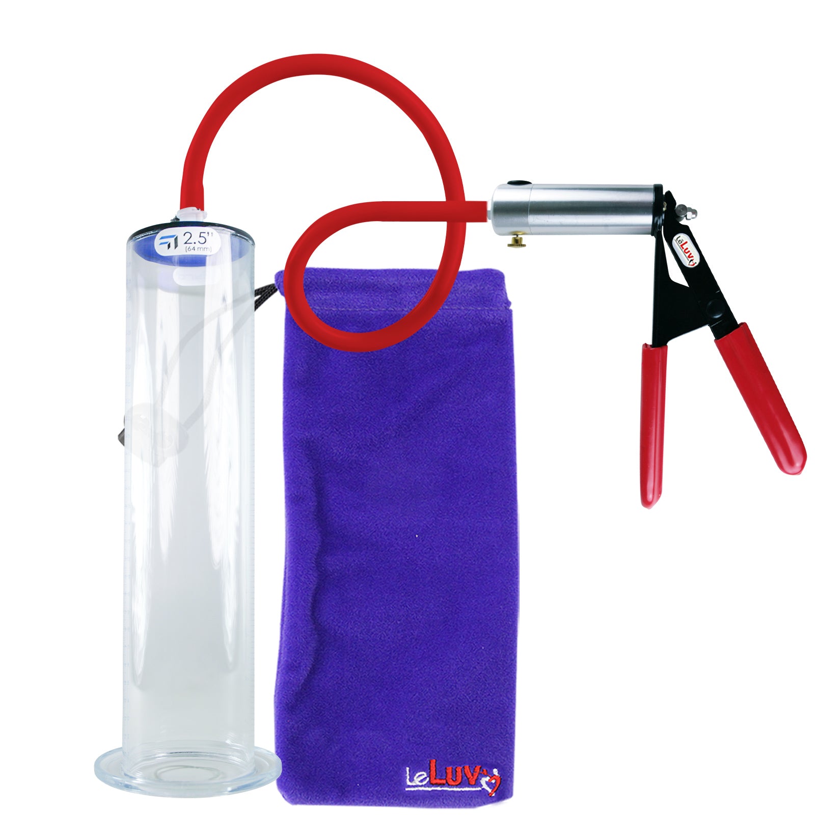 Ultima Silver Red Penis Pump | Rubber Grip, Silicone Hose | 12" x 2.50" Wide Flange Cylinder