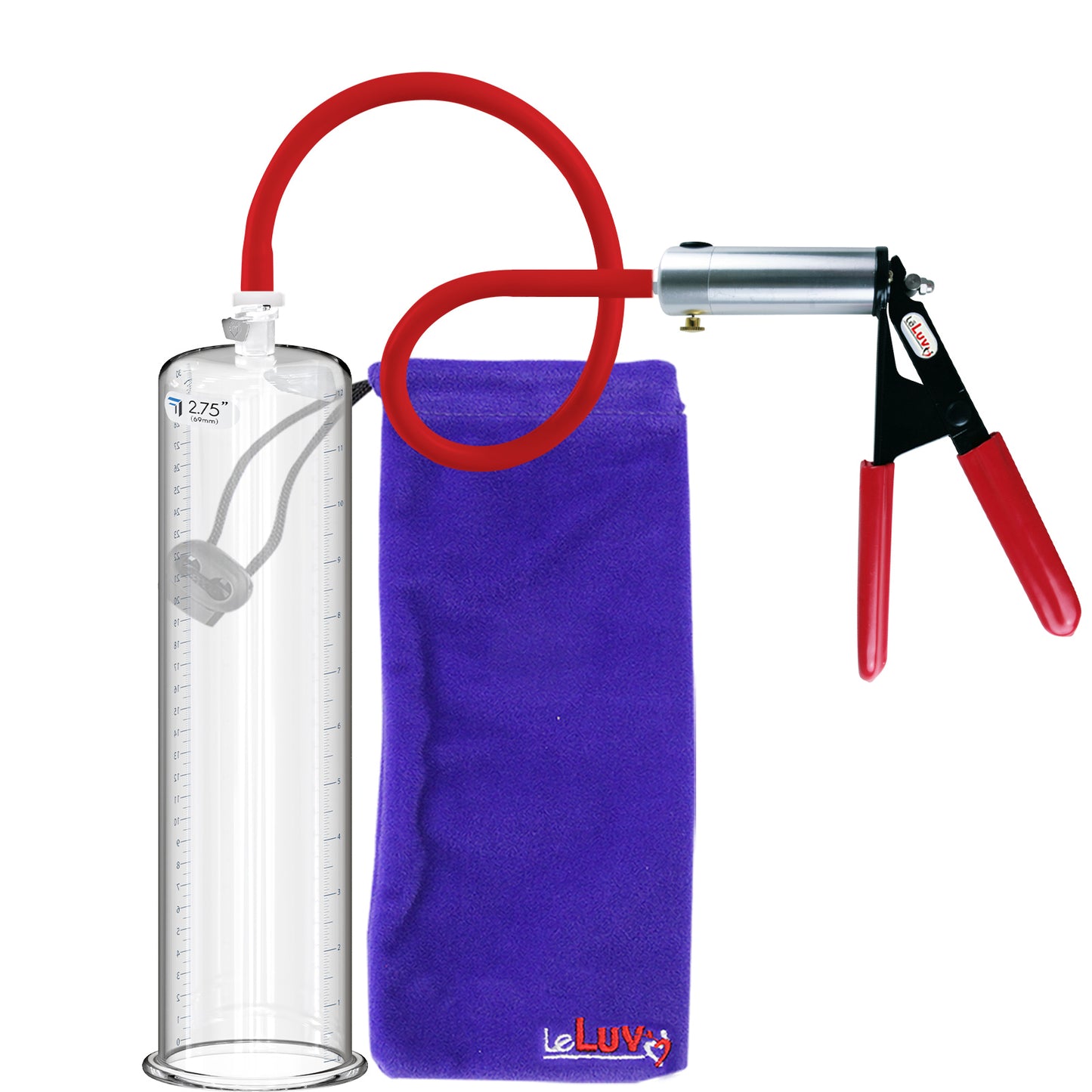 Ultima Silver Red Penis Pump | Rubber Grip, Silicone Hose | 12" x 2.75" Cylinder