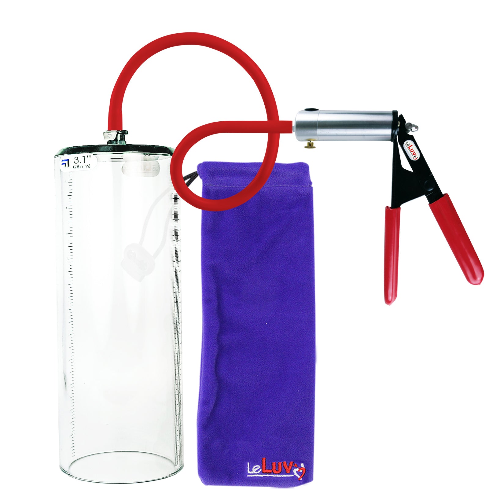 Ultima Silver Red Penis Pump | Rubber Grip, Silicone Hose - 12" x 3.1" Thick-Walled Cylinder