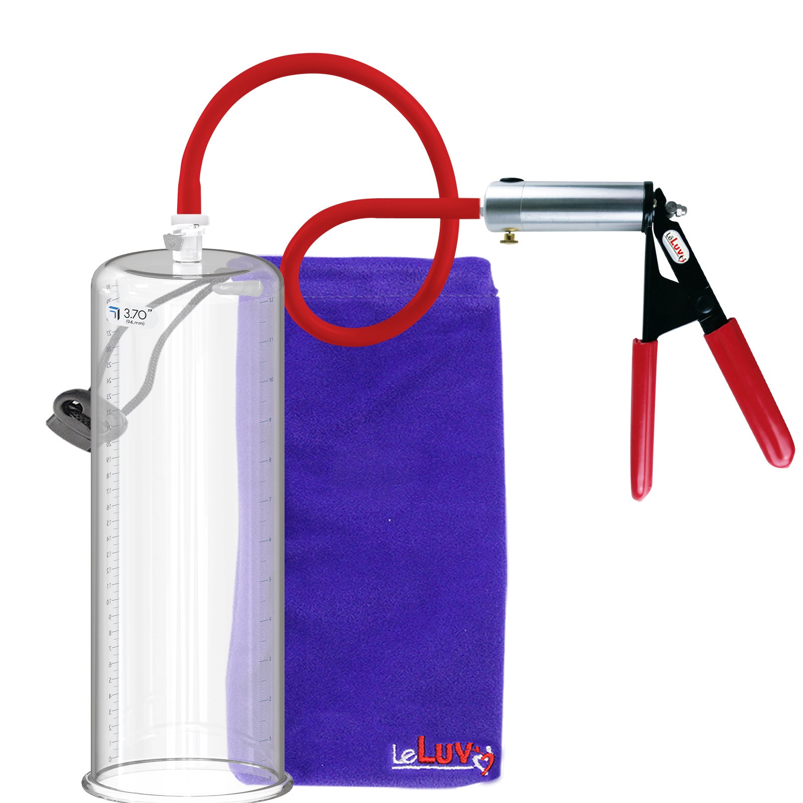 Ultima Silver Red Penis Pump | Rubber Grip, Silicone Hose | 12" x 3.70" Cylinder