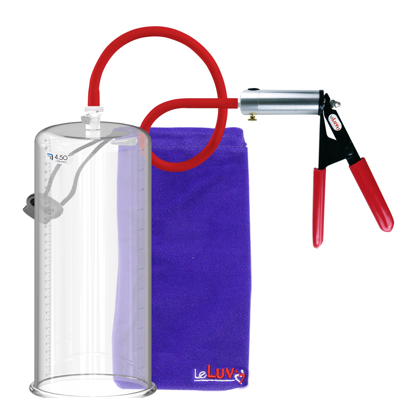 Ultima Silver Red Penis Pump | Rubber Grip, Silicone Hose | 12" x 4.50" Cylinder 