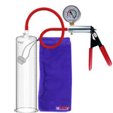 Ultima Silver Red Penis Pump | Rubber Grip, Silicone Hose + Gauge | 12" x 2.875" Cylinder