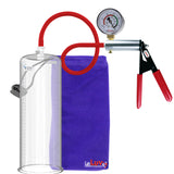 Ultima Silver Red Penis Pump | Rubber Grip, Silicone Hose + Gauge | 12" x 3.70" Cylinder