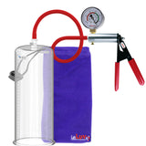 Ultima Silver Red Penis Pump | Rubber Grip, Silicone Hose + Gauge | 12" x 4.10" Cylinder 