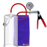 Ultima Silver Red Penis Pump | Rubber Grip, Silicone Hose + Gauge | 12" x 4.50" Cylinder 