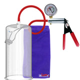 Ultima Silver Red Penis Pump | Rubber Grip, Silicone Hose + Gauge | 12" x 5.00" Cylinder 