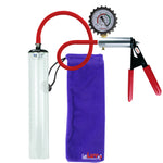 Ultima Silver Red Penis Pump | Rubber Grip, Silicone Hose + Protected Gauge | 12" x 1.5" Thick-Walled Cylinder