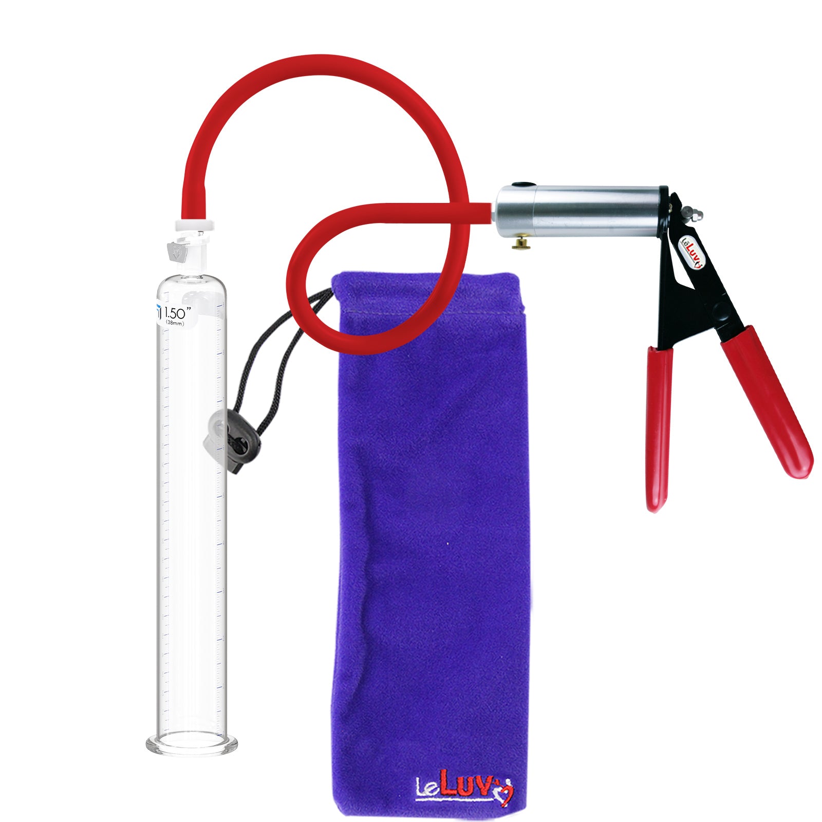 Ultima Silver Red Penis Pump | Rubber Grip, Silicone Hose | 9" x 1.50" Cylinder