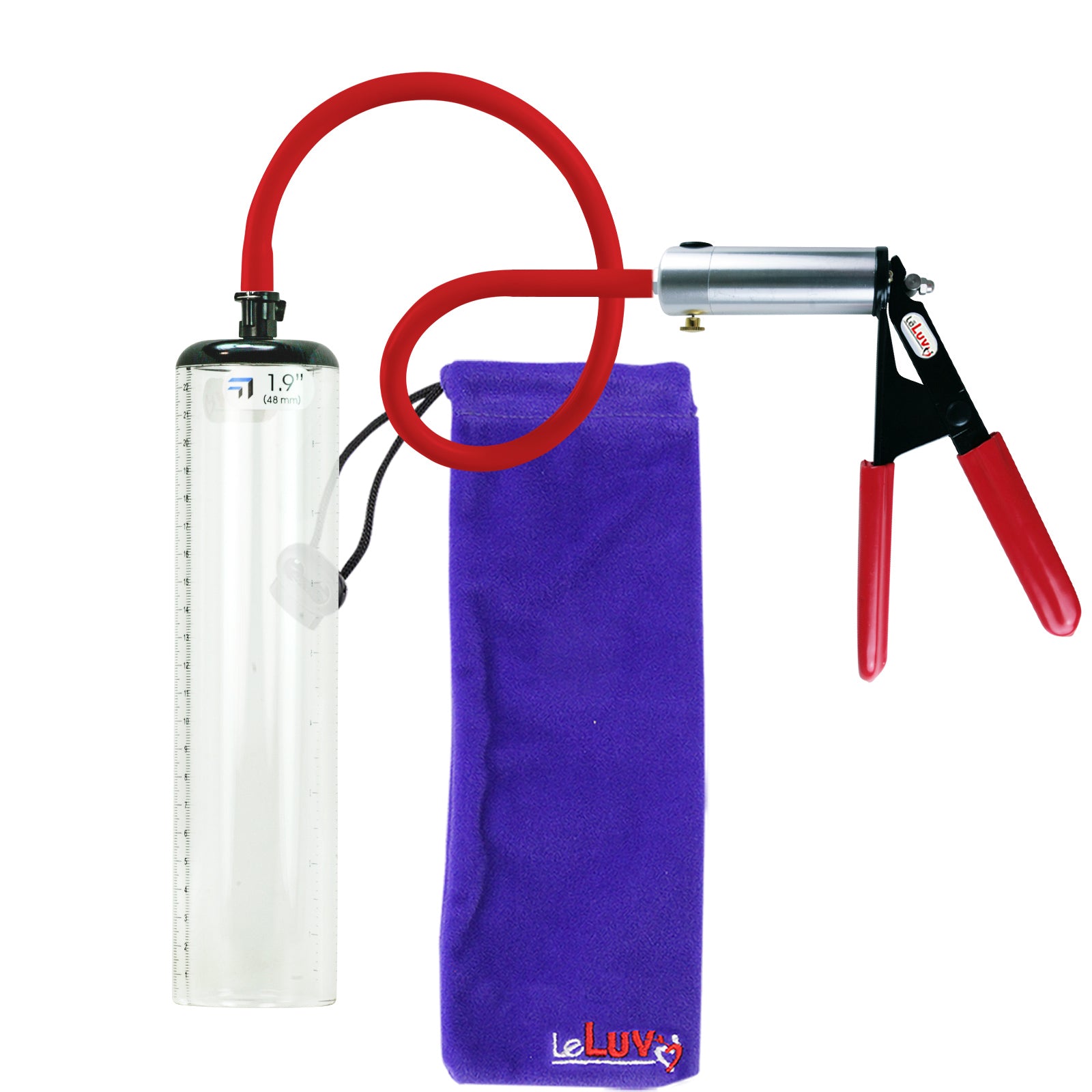 Ultima Silver Red Penis Pump | Rubber Grip, Silicone Hose - 9" x 1.9" Thick-Walled Cylinder