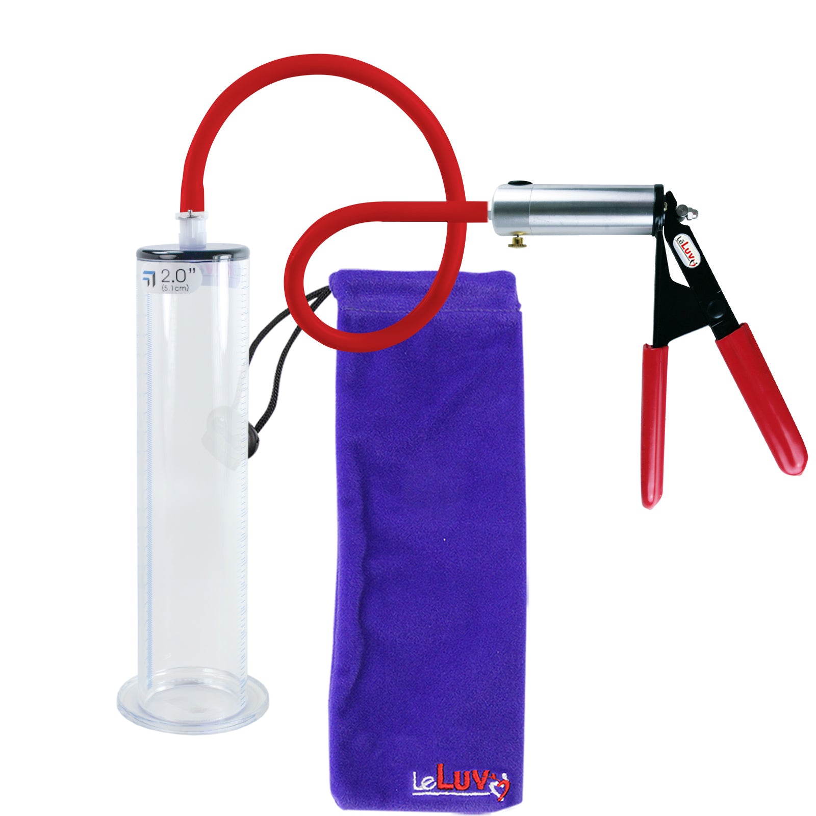 Ultima Silver Red Penis Pump | Rubber Grip, Silicone Hose | 9" Length x 2.00" WIDE Flange Cylinder