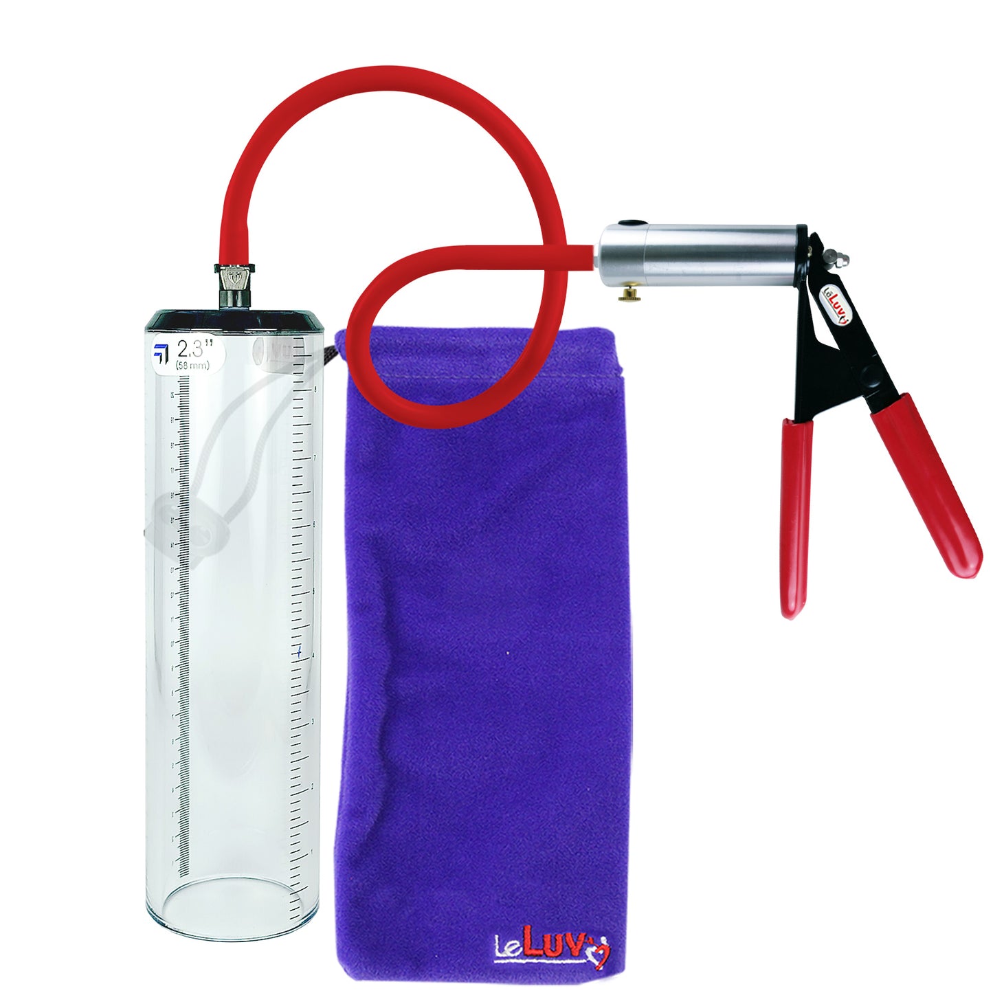 Ultima Silver Red Penis Pump | Rubber Grip, Silicone Hose - 9" x 2.3" Thick-Walled Cylinder