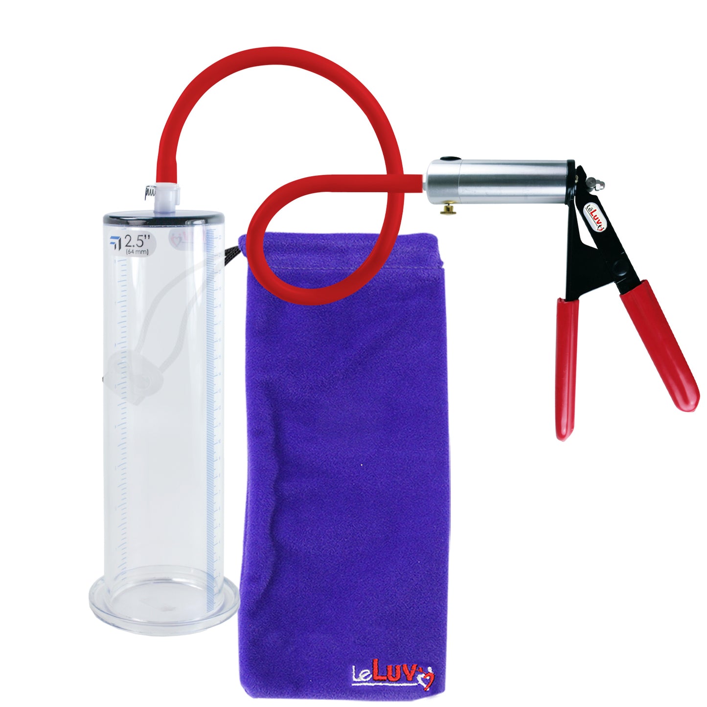 Ultima Silver Red Penis Pump | Rubber Grip, Silicone Hose | 9" Length x 2.50" WIDE Flange Cylinder