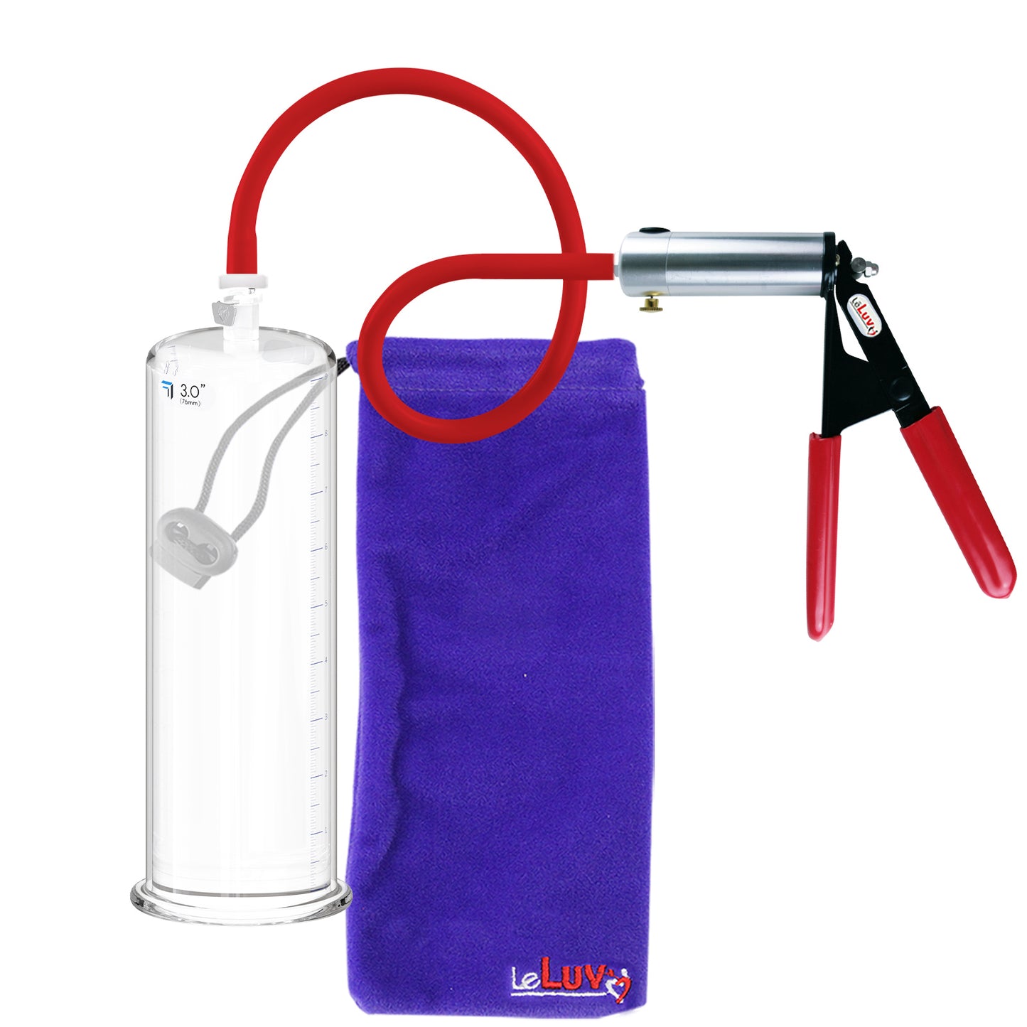Ultima Silver Red Penis Pump | Rubber Grip, Silicone Hose | 9" x 3.00" Cylinder