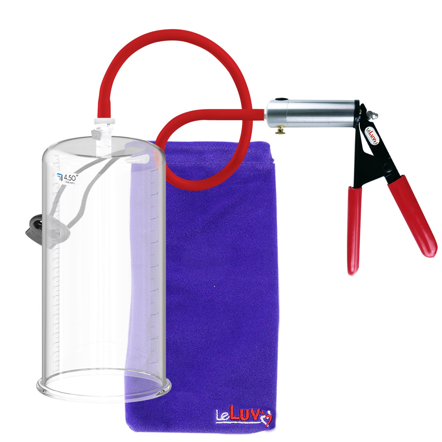 Ultima Silver Red Penis Pump | Rubber Grip, Silicone Hose | 9" x 4.50" Cylinder 