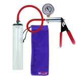 Ultima Silver Red Penis Pump | Rubber Grip, Silicone Hose + Gauge | 9" x 1.7" Thick-Walled Cylinder