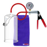 Ultima Silver Red Penis Pump | Rubber Grip, Silicone Hose + Gauge | 9" x 4.50" Cylinder 