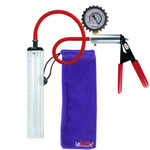 Ultima Silver Red Penis Pump | Rubber Grip, Silicone Hose + Protected Gauge | 9" x 1.3" Thick-Walled Cylinder