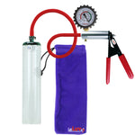 Ultima Silver Red Penis Pump | Rubber Grip, Silicone Hose + Protected Gauge | 9" x 1.7" Thick-Walled Cylinder